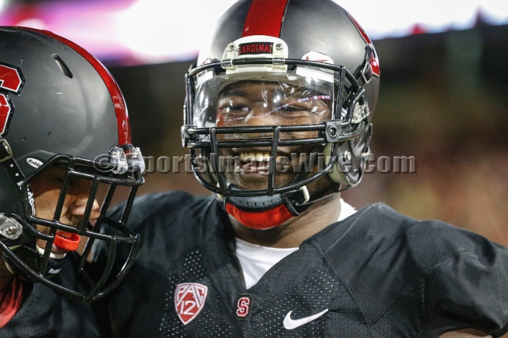 2013Stanford-Wash-007.JPG - Oct. 5, 2013; Stanford, CA, USA; Stanford Cardinal wide receiver Ty Montgomery reacts after catching a 37 yard touchdown  pass against the Washington Huskies at  Stanford Stadium. Stanford defeated Washington 31-28.